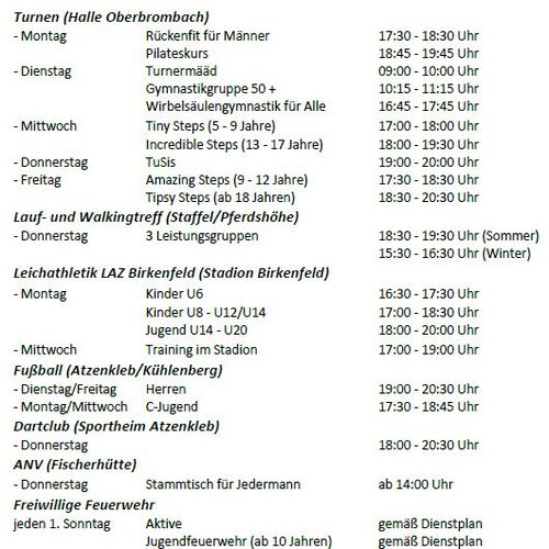 Übersicht zu Sportveranstaltungen in Oberbrombach mit Terminen